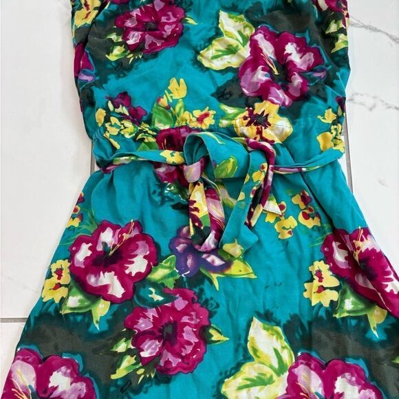 H&M Blue Multi Floral Strapless Bandeau Dress Sz 6 EUC​ - Picture 5 of 11